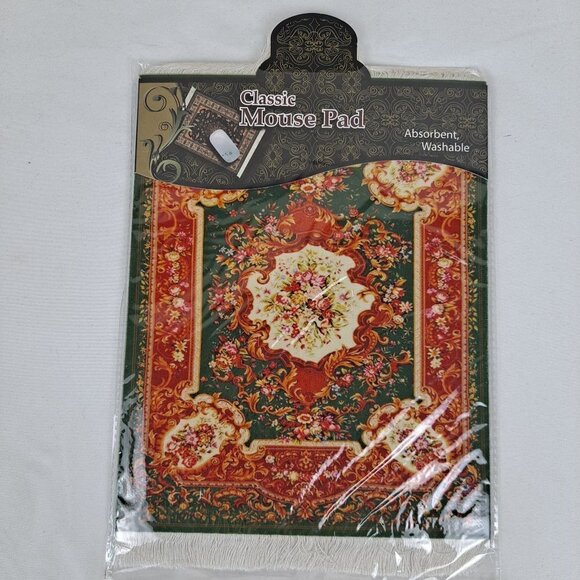 Arabic Rug Mouse Pad with Set of 4 Matching Coasters Green, Oange White NWT - Picture 2 of 9